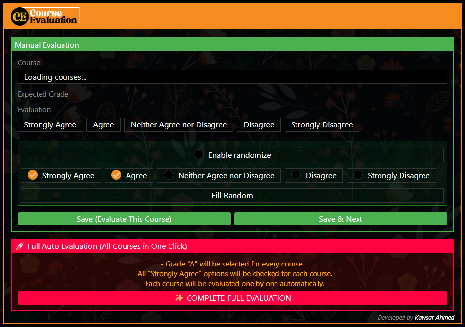 UIU Course Evaluation Helper in action